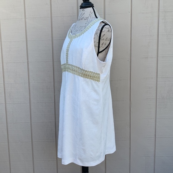 Pappagallo Natural White/Gold Textured Floral Print Sheath Dress - Picture 4 of 16